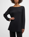 Eileen Fisher Ribbed Side-slit Boat-neck Tunic In Black