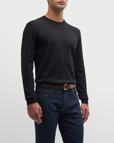 Ralph Lauren Purple Label Men's Fine-gauge Cotton Sweater In Black