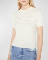 Frame Smocked Short-sleeve Sweater Top In Blanc