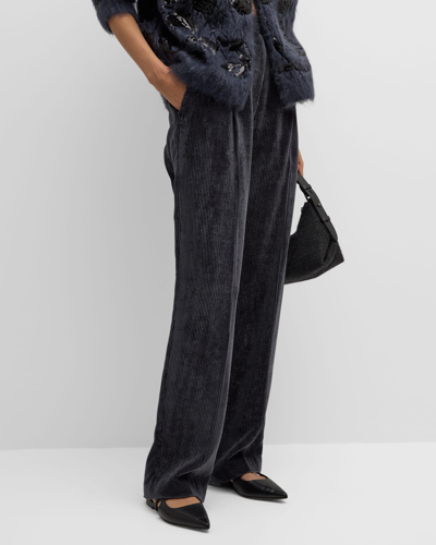 Brunello Cucinelli Fluid Corduroy Straight-leg Single-pleat Pants In C8901 Night Sky