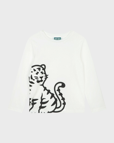 Kenzo Kids' Tiger-print Long-sleeve T-shirt In 12p-ivory