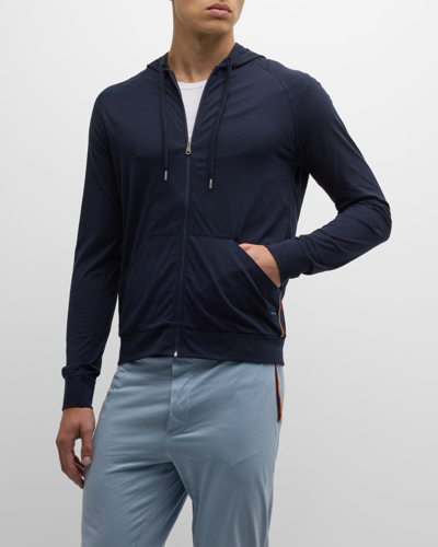 Paul Smith Logo-appliquéd Cotton-jersey Zip-up Hoodie In Navy