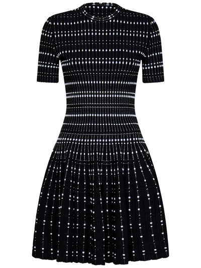 Alexander Mcqueen Contrast Dot Knit Mini Dress In Black/white