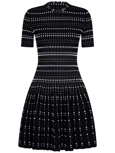 Alexander Mcqueen Contrast Dot Knit Mini Dress In Black