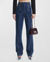 Self-portrait Stitched High-rise Wide-leg Jeans In Blue