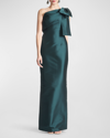 Sachin & Babi Bonnie One-shoulder Bow Column Gown In For Grn