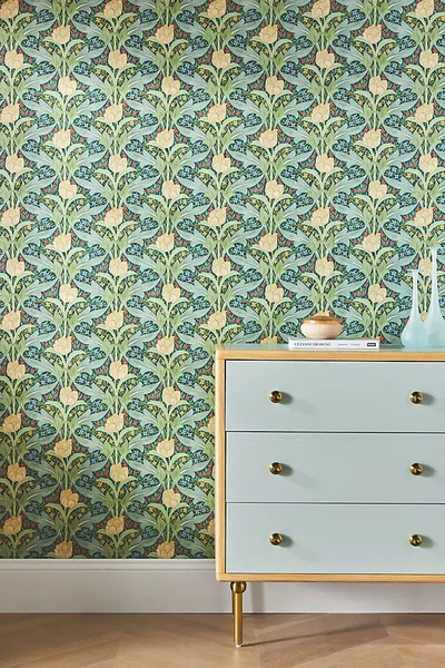 Anthropologie Tulip & Jasmine Wallpaper In Green