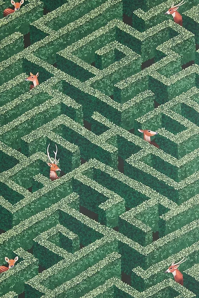 Josephine Munsey Labyrinth With Deer Wallpaper In Green