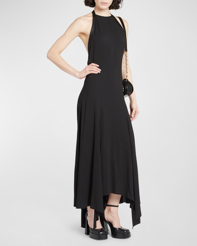 Versace X Dua Lipa Safety Pin Silk Georgette Halter Maxi Dress In Black