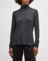 Eileen Fisher Sheer Knit Turtleneck Top In Charcoal In Charcoal