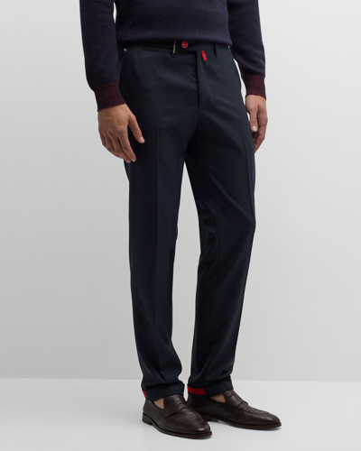 Kiton Men's Wool Houndstooth Trousers In Navy