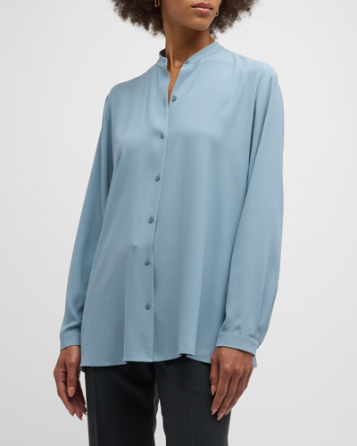 Eileen Fisher Button-down Georgette Crepe Shirt In Blue Steel