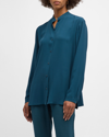 Eileen Fisher Button-down Georgette Crepe Shirt In Alpine