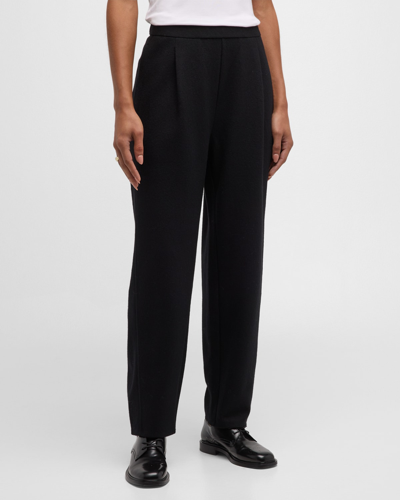 Eileen Fisher Petite Pleated Wool Jersey Ankle Pants In Black