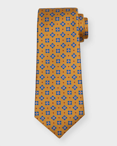 Kiton Men's Small Flower Silk Tie In Yellow
