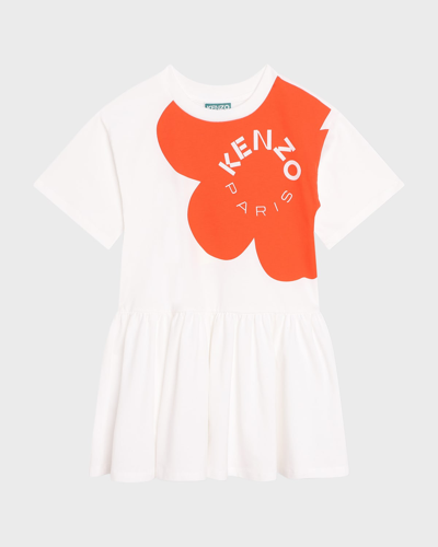 Kenzo Kids' Logo-print Cotton Dress In Avorio