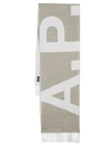 Apc Intarsia-knit Logo Scarf In Green