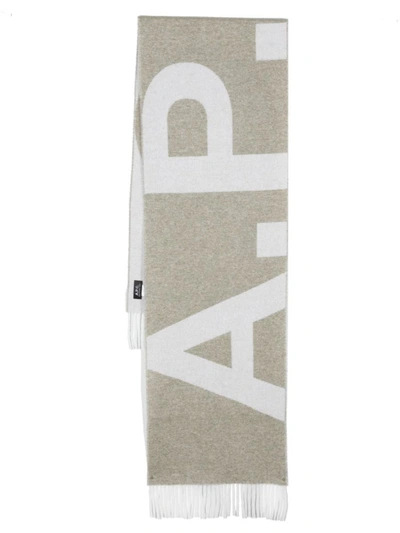 Apc Intarsia-knit Logo Scarf In Green