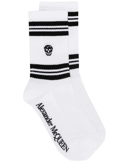 Alexander Mcqueen Black And White Socks With Skull And Stripes