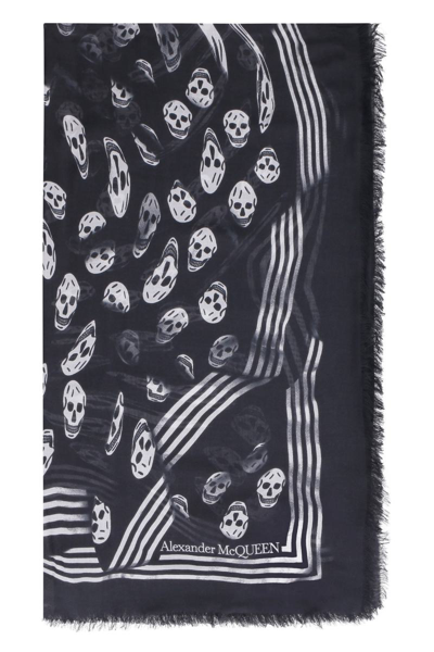 Alexander Mcqueen Printed Shawl In Black