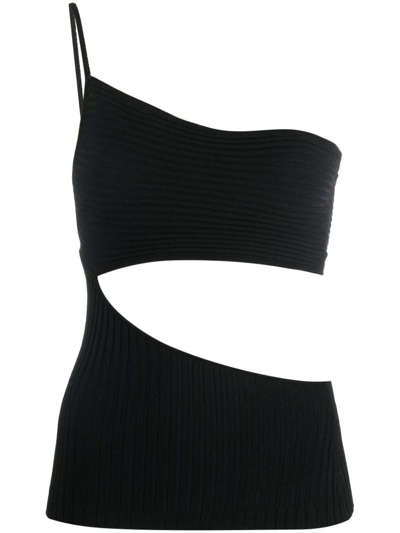 Andrea Adamo Ribbed Knit One-shoulder Cut-out Top In Black