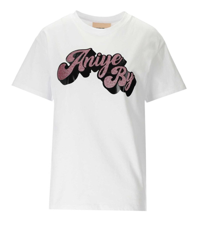 Aniye By Meda Weiss Glitzer T-shirt In Bianco