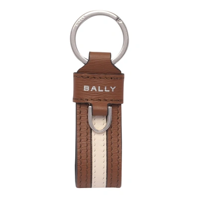 Bally Logo-print Leather Keyring In Brown