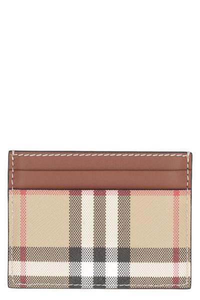 Burberry Checked Motif Card Holder In Beige