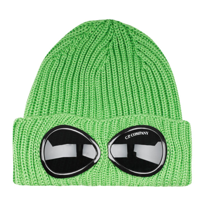 C.p. Company Goggles-detail Ribbed Wool Beanie In Classic Green