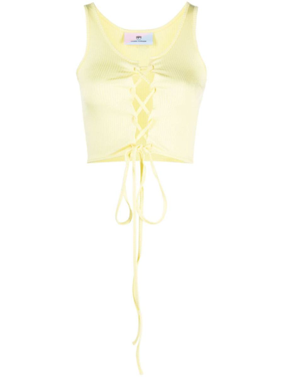 Chiara Ferragni Lace-up Sleeveless Crop Top In Yellow