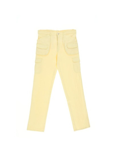 Des Phemmes Stone Washed Denim Cargo Trousers In Yellow