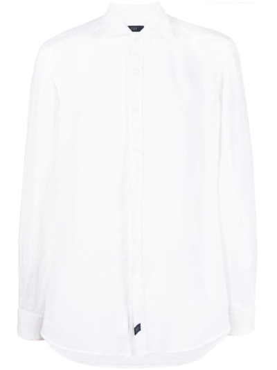 Fay Logo-patch Detail Linen Shirt In White