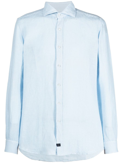 Fay Long-sleeve Linen Shirt In Light Blue