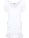 Ganni Short Sleeve Cotton Poplin Mini Dress In White