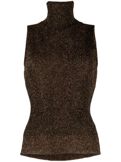 Ganni Roll-neck Knitted Vest In Brown