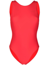 Ganni Recycled Solid Core Recycled Core Solid Sporty Swimsuit In High Risk Red In High Risk Red