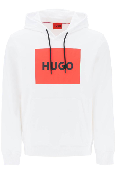 Hugo Cotton-terry Hoodie With Box Logo In White