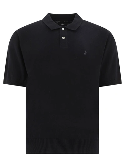 Stussy Knitted Polo Shirt In Black