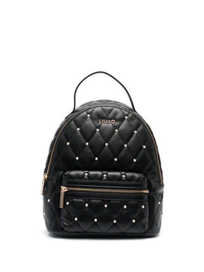 Liu •jo Pearl-embellished Quilted Backpack In Black