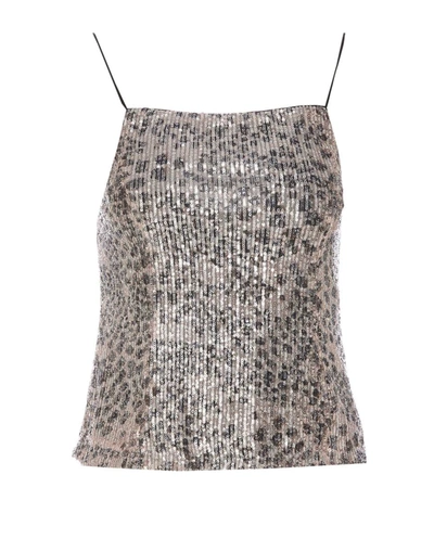 Liu •jo Animalier Sequins Top In Beige/black