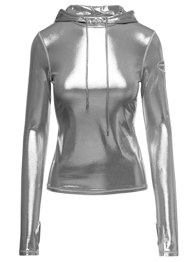 Diesel Hoodie With Shiny Foil Coating In Silver