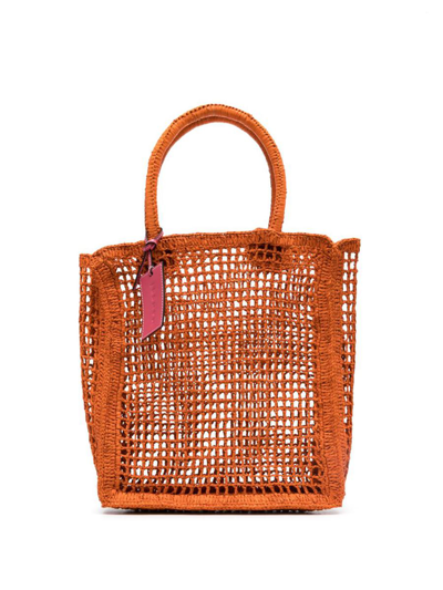 Manebi Raffia Net Bag In Orange