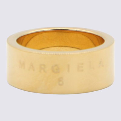 Mm6 Maison Margiela Gold Minimal Logo Ring In Yellow Gold Polished Plating