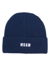 Msgm Logo-embroidered Ribbed-knit Beanie In Navy