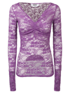Msgm Blusa Collo V  Pizzo Viola In Purple