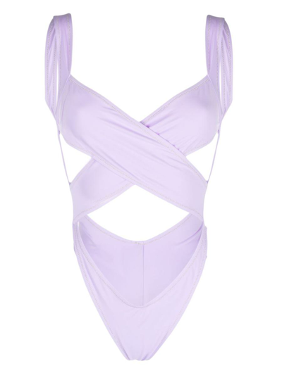 Reina Olga Exotic High-leg Cut Wrap Bikini In Purple