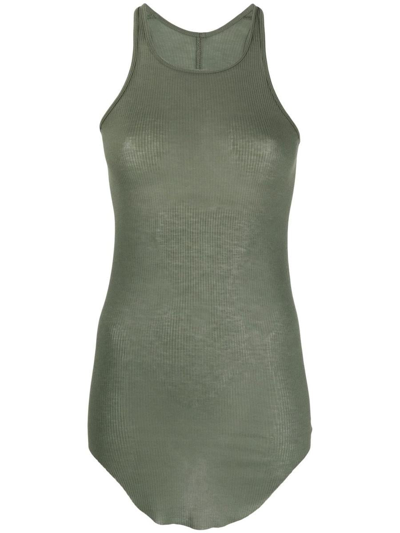 Rick Owens Raw-hem Organic Cotton Tank Top In Moss