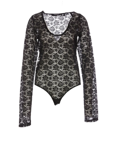 Rotate Birger Christensen Floral-lace Long-sleeved Body In Black