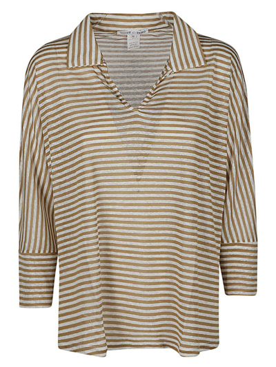Shirt C-zero Linen Striped Sweater In Beige