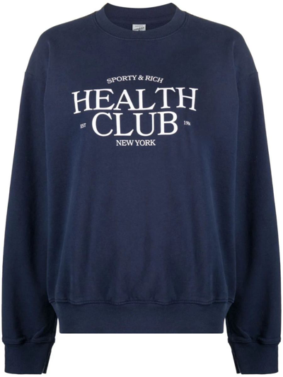 Sporty And Rich Health Crewneck Sweatshirt In Navy White